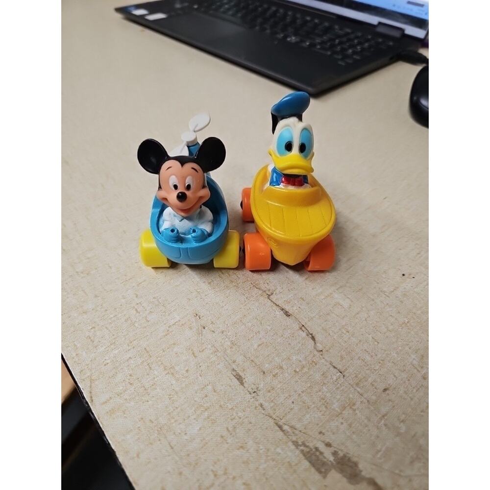 VTG Micky Mouse Helicopter Donald Duck Boat Rolling Push Toys By Arco